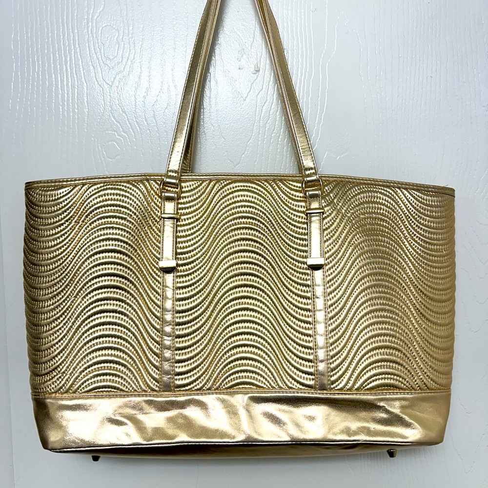 Versace Gold Wave Pattern Tote Bag - Picture 5 of 5
